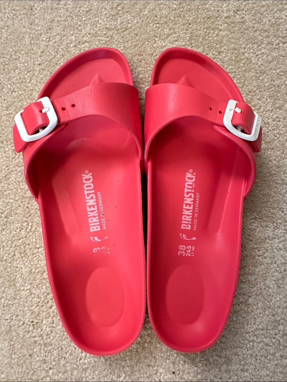 Birkenstock Madrid EVA Slides in Vibrant Red with White Buckles